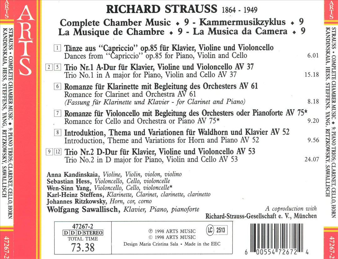 Richard Strauss: Complete Chamber Music, Vol. 9: Piano Trios, clarinet, cello, horn cover art