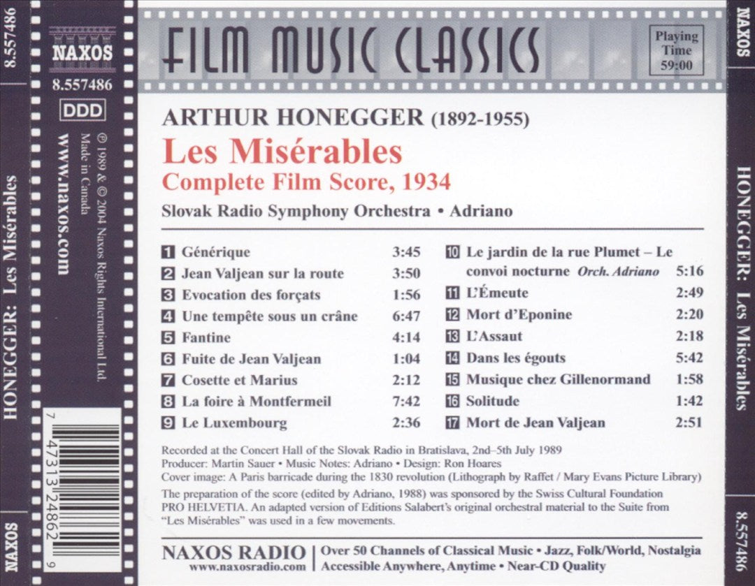 Honegger: Les Miserables (Complete Film Score) cover art