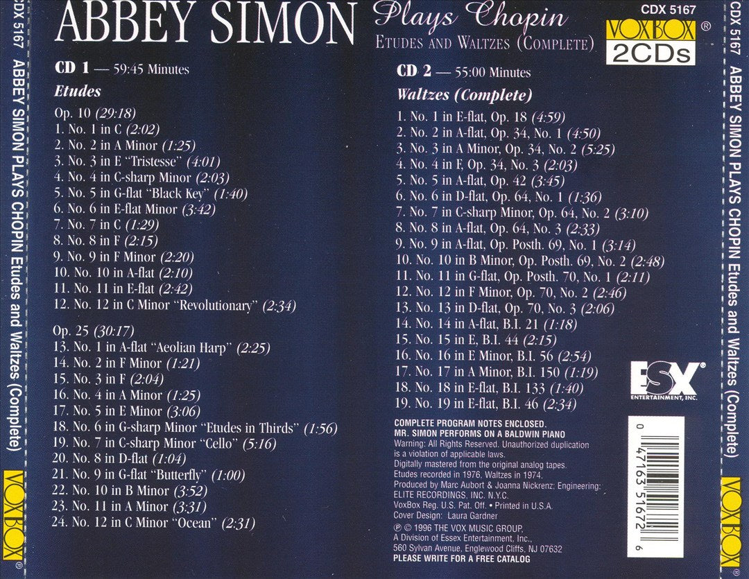 Abbey Simon Plays Chopin's Etudes and Waltzes (Complete) cover art