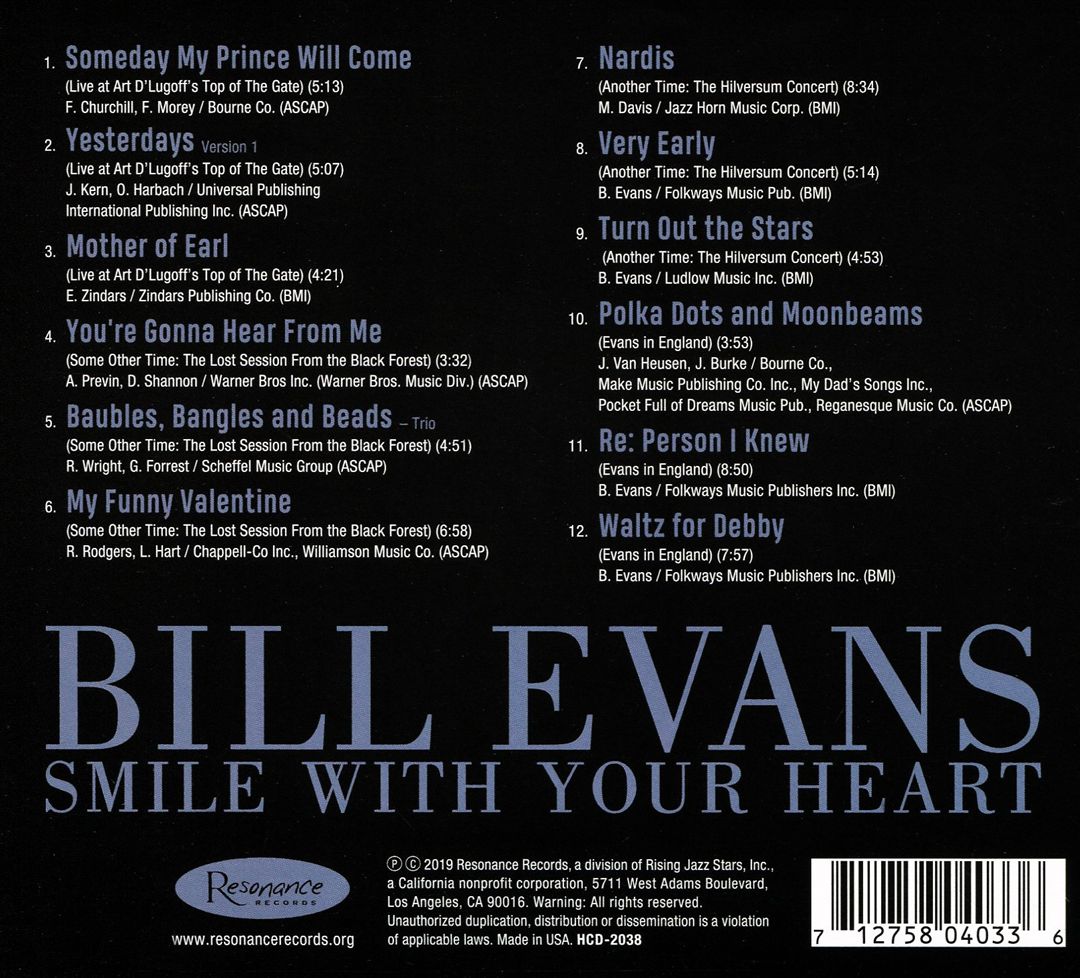 Smile With Your Heart: The Best of Bill Evans on Resonance cover art