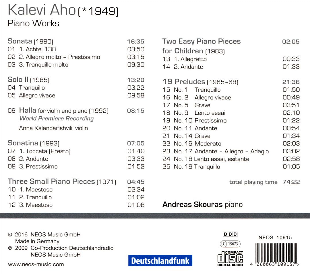Kalevi Aho: Piano Works cover art