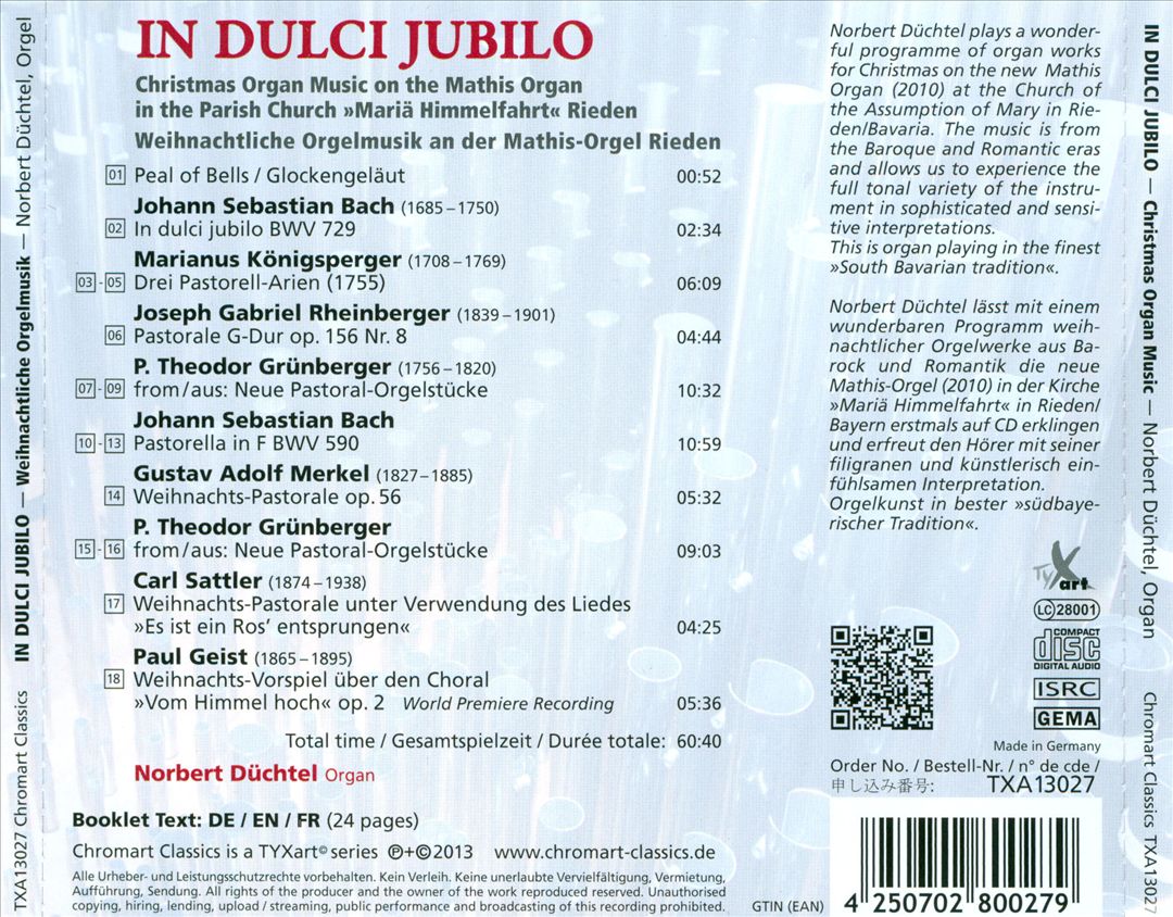 In Dulci Jubilo: Christmas Organ Music cover art