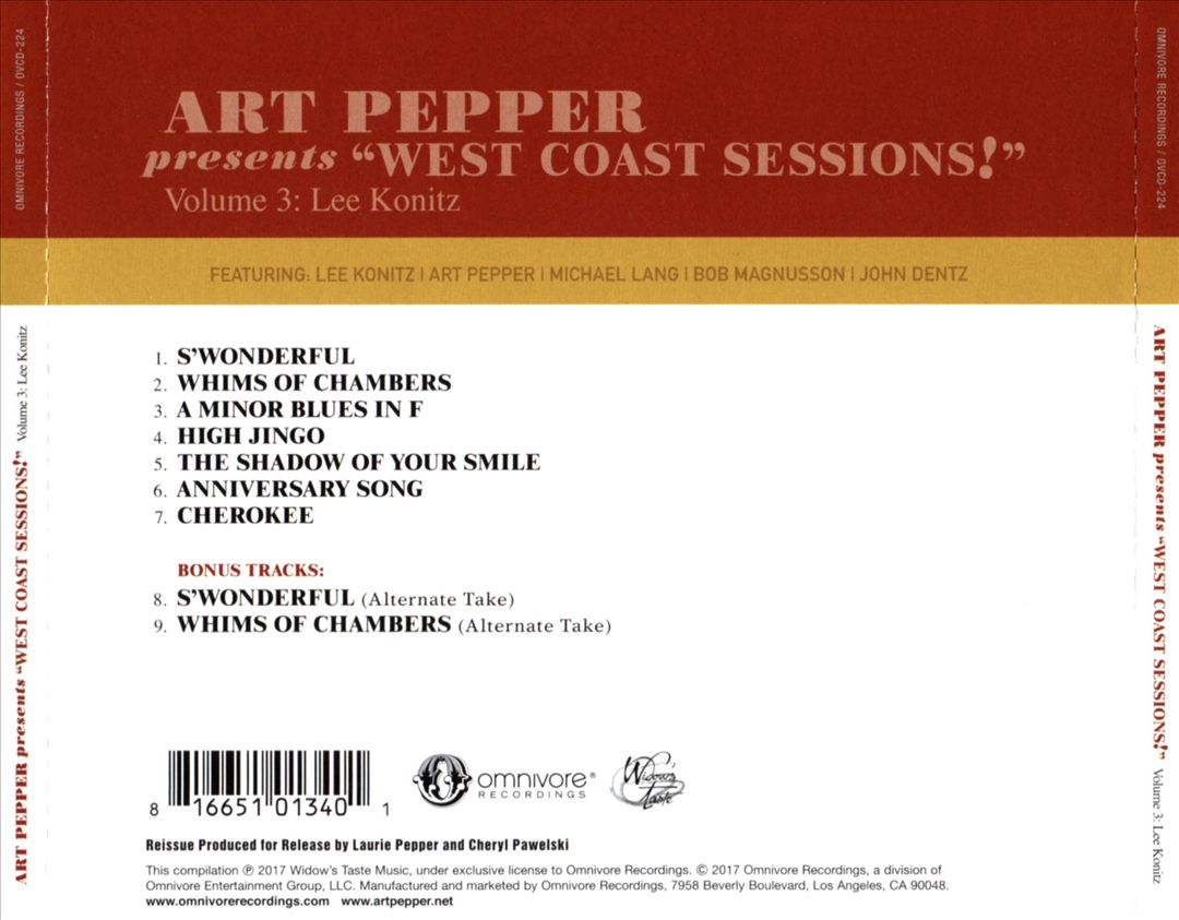 Art Pepper Presents West Coast Sessions, Vol. 3: Lee Konitz cover art
