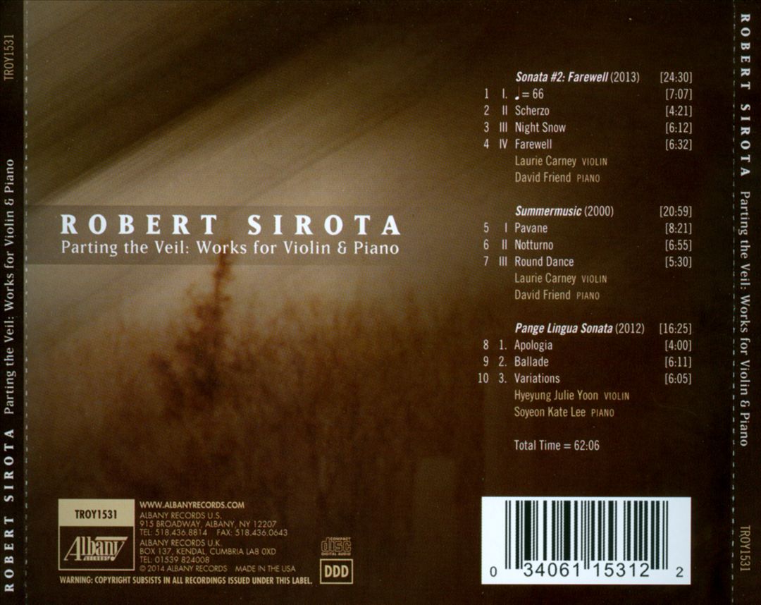 Robert Sirota: Parting the Veil - Works for Violin & Piano cover art
