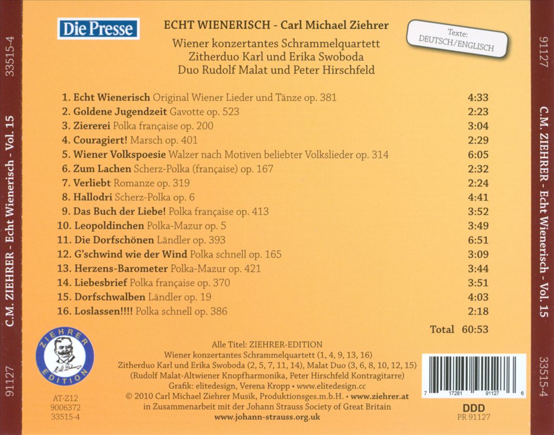 Carl Michael Ziehrer: Echt Wienerisch cover art