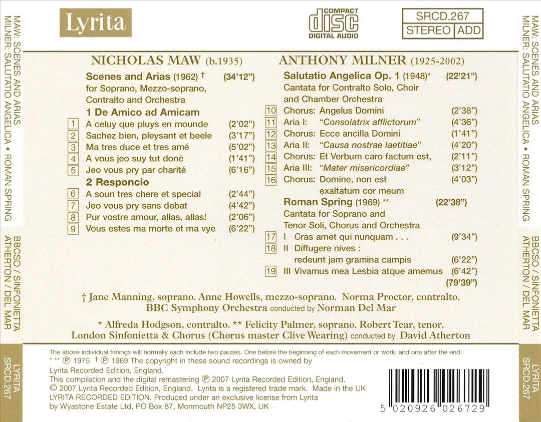 Maw: Scenes and Arias; Milner: Salutario Angelica, Roman Spring cover art