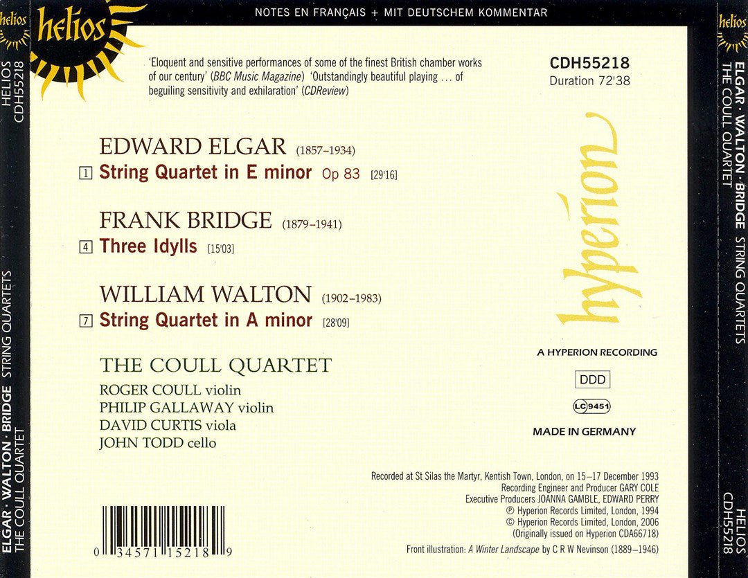 Elgar: String Quartet; Bridge: Three Idylls; Walton: String Quartet cover art