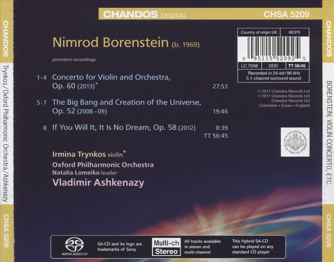 Nimrod Borenstein: Violin Concerto; If you will it, it is no dream; The Big Bang and Creation of the Universe cover art