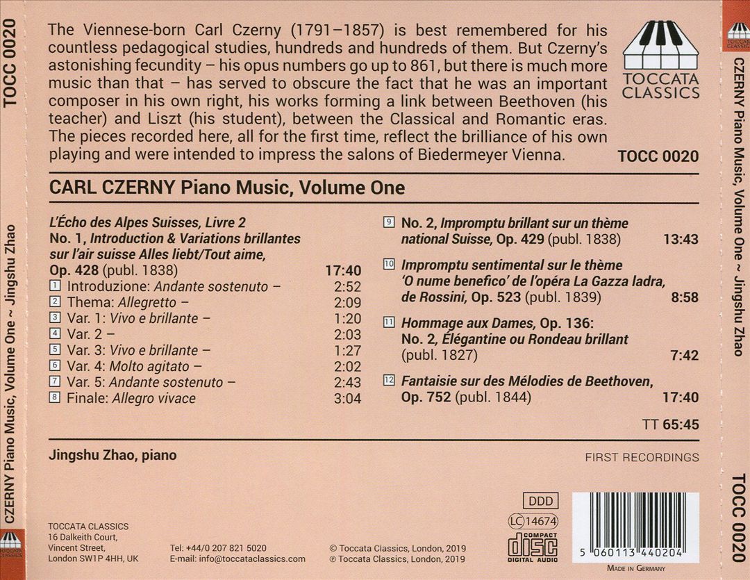 Carl Czerny: Piano Music, Vol. 1 cover art