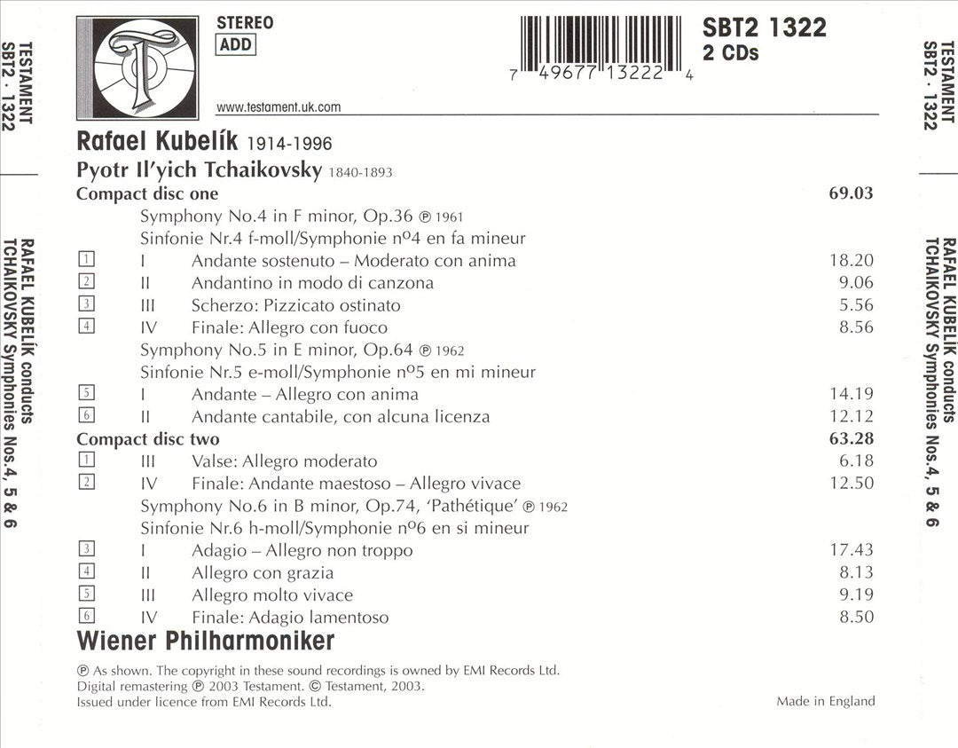 Tchaikovsky: Symphonies Nos. 4, 5 & 6 cover art