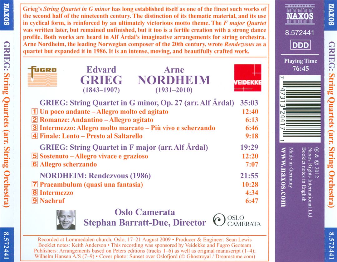 Grieg: String Quartets arranged for String Orchestra; Nordheim: Rendezvous cover art