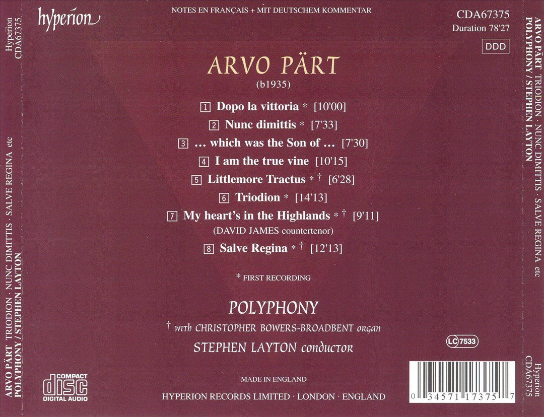 Arvo Pärt: Triodion cover art