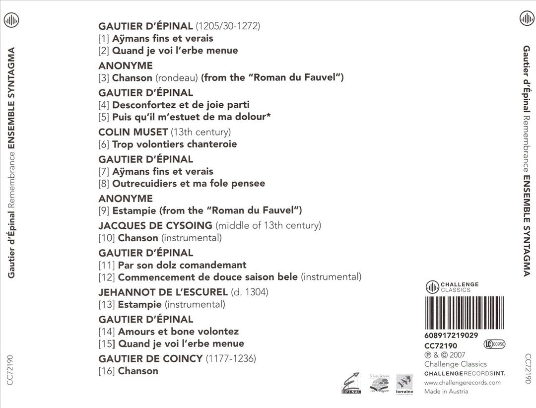Gautier d'Épinal: Remembrance cover art