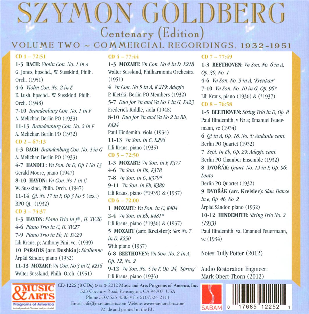 Szymon Goldberg Centenary Edition, Vol. 2: Commercial Recordings 1932-1951 cover art