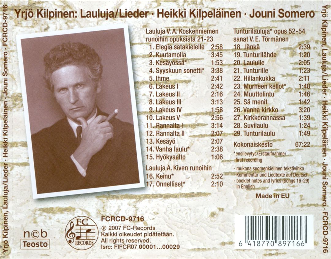 Yrjö Kilpinen: Lauluja / Lieder cover art