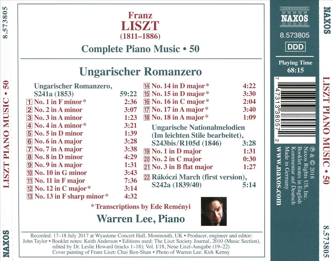 Franz Liszt: Complete Piano Music, Vol. 50 - Ungarischer Romanzero cover art