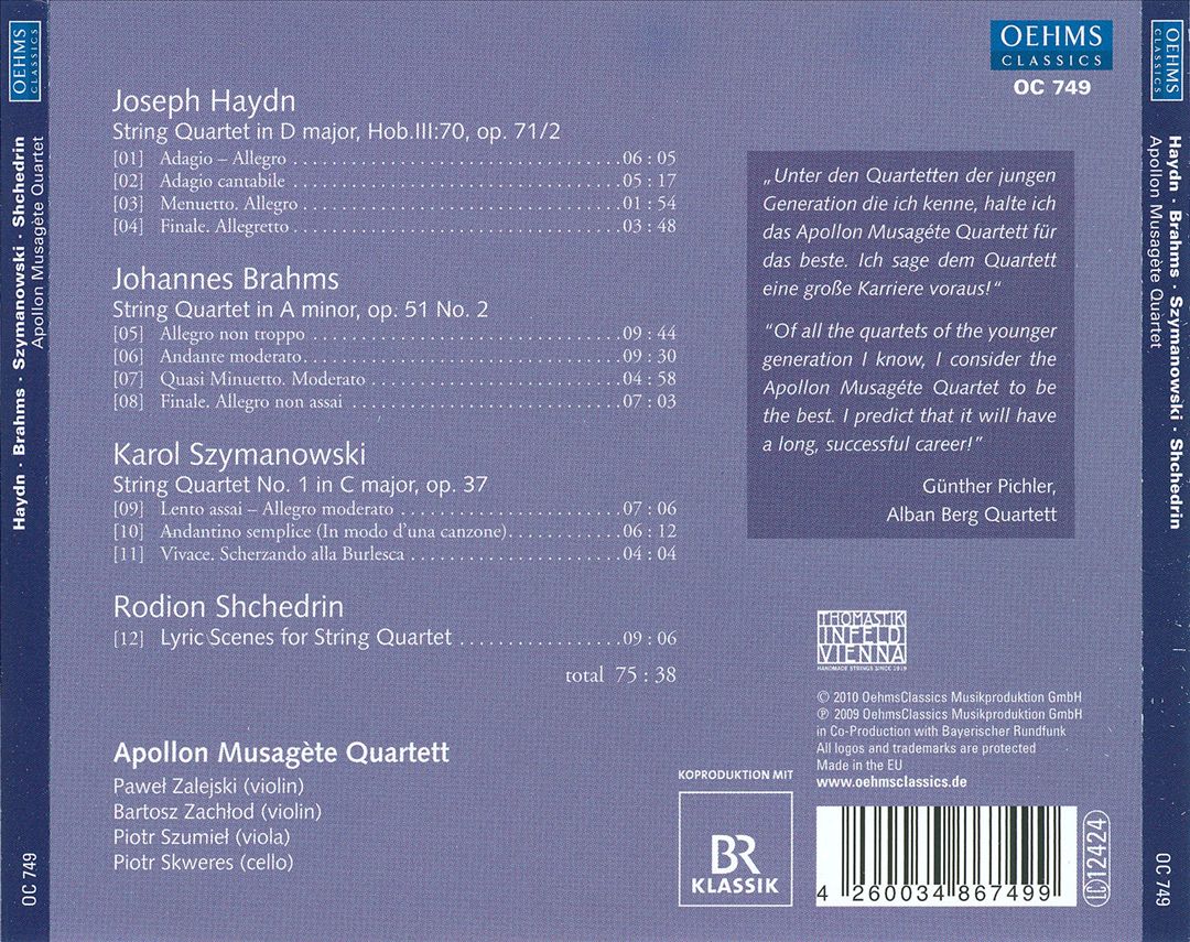 Haydn, Brahms, Szymanowski, Shchedrin cover art