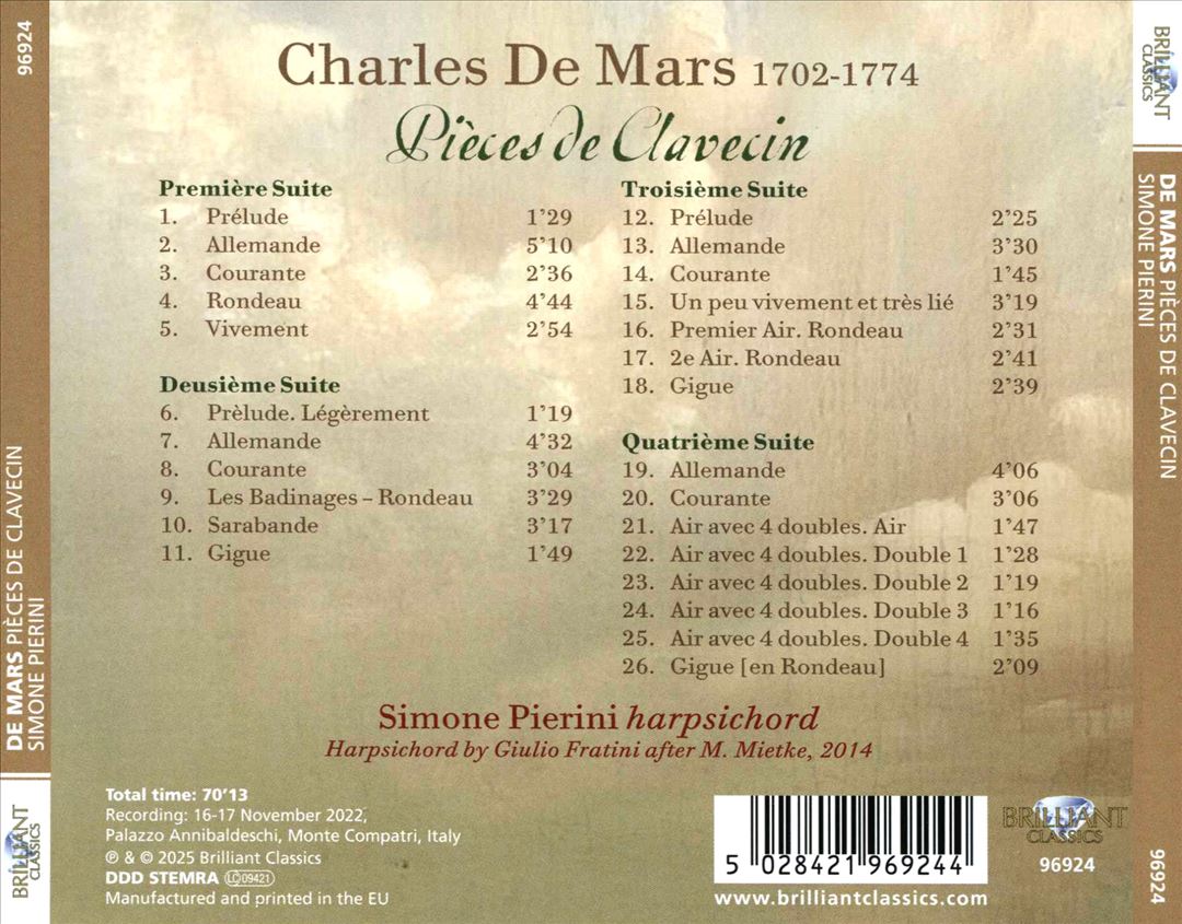 Charles De Mars: Pieces de Clavecin cover art