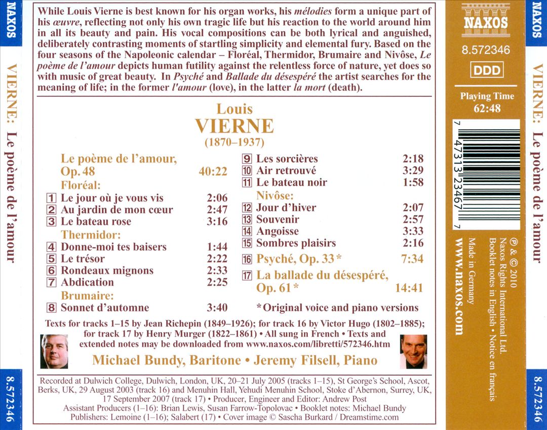 Vierne: La poème de l'amour; Psyché; La ballade du désespéré cover art