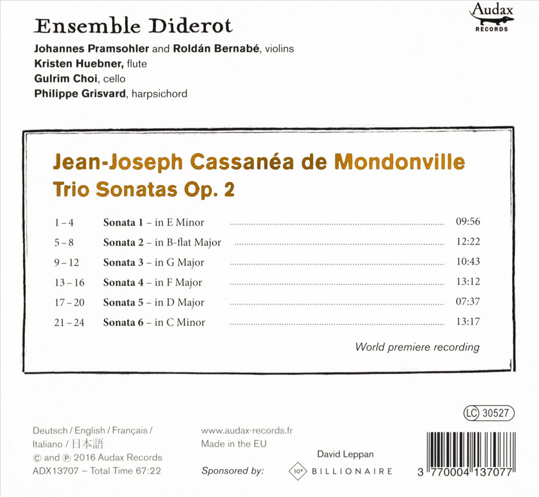 Mondonville: Trio Sonatas, Op. 2 cover art