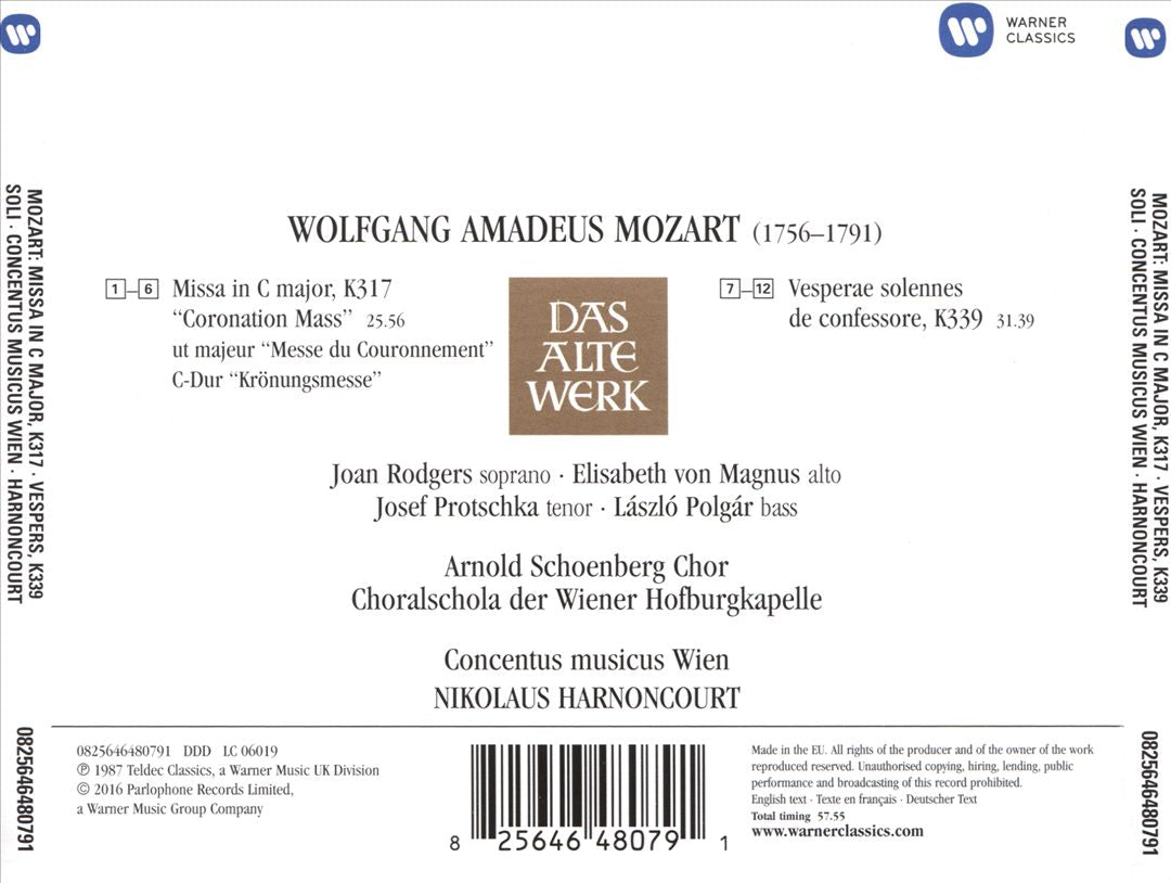 Wolfgang Amadeus Mozart: Missa in C major, K. 317 "Coronation"; Vesperae solennes de confessore, K. 339 cover art