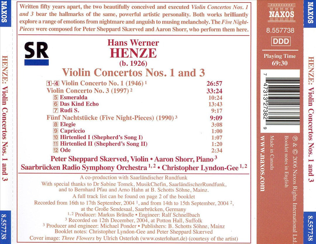 Henze: Violin Concertos Nos. 1 and 3; Five Night Pieces cover art