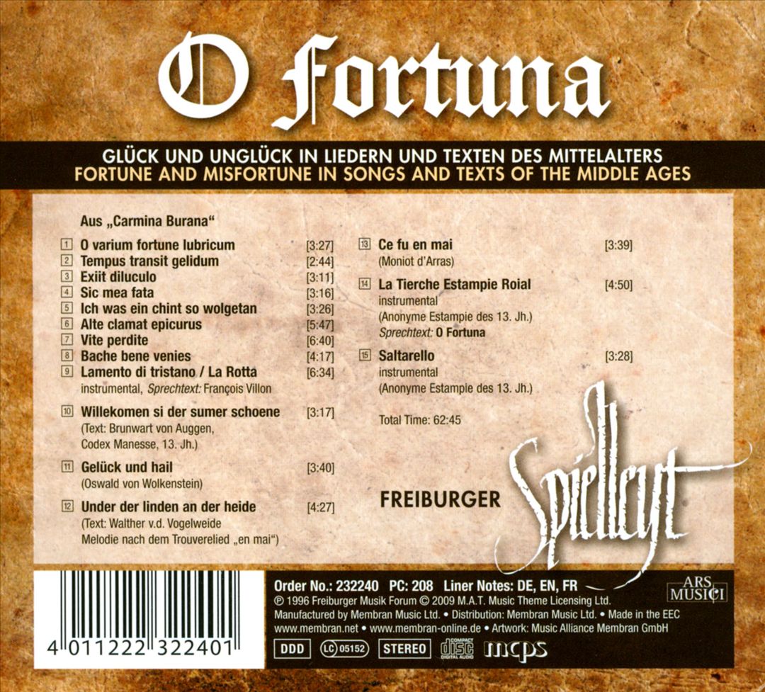 O Fortuna: Glück und Unglück in Lidern und Texten des Mittelalters cover art