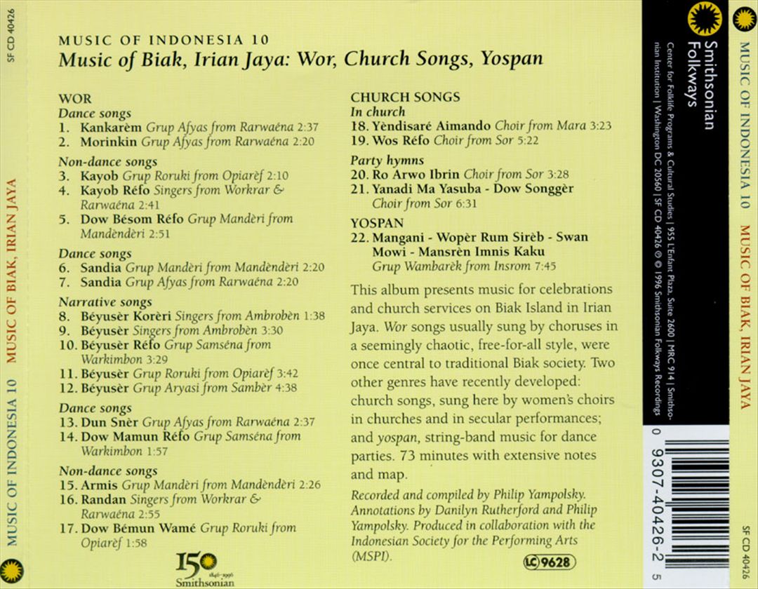 Music of Indonesia, Vol. 10: Music of Biak, Irian Jaya  (Wor, Church Son cover art