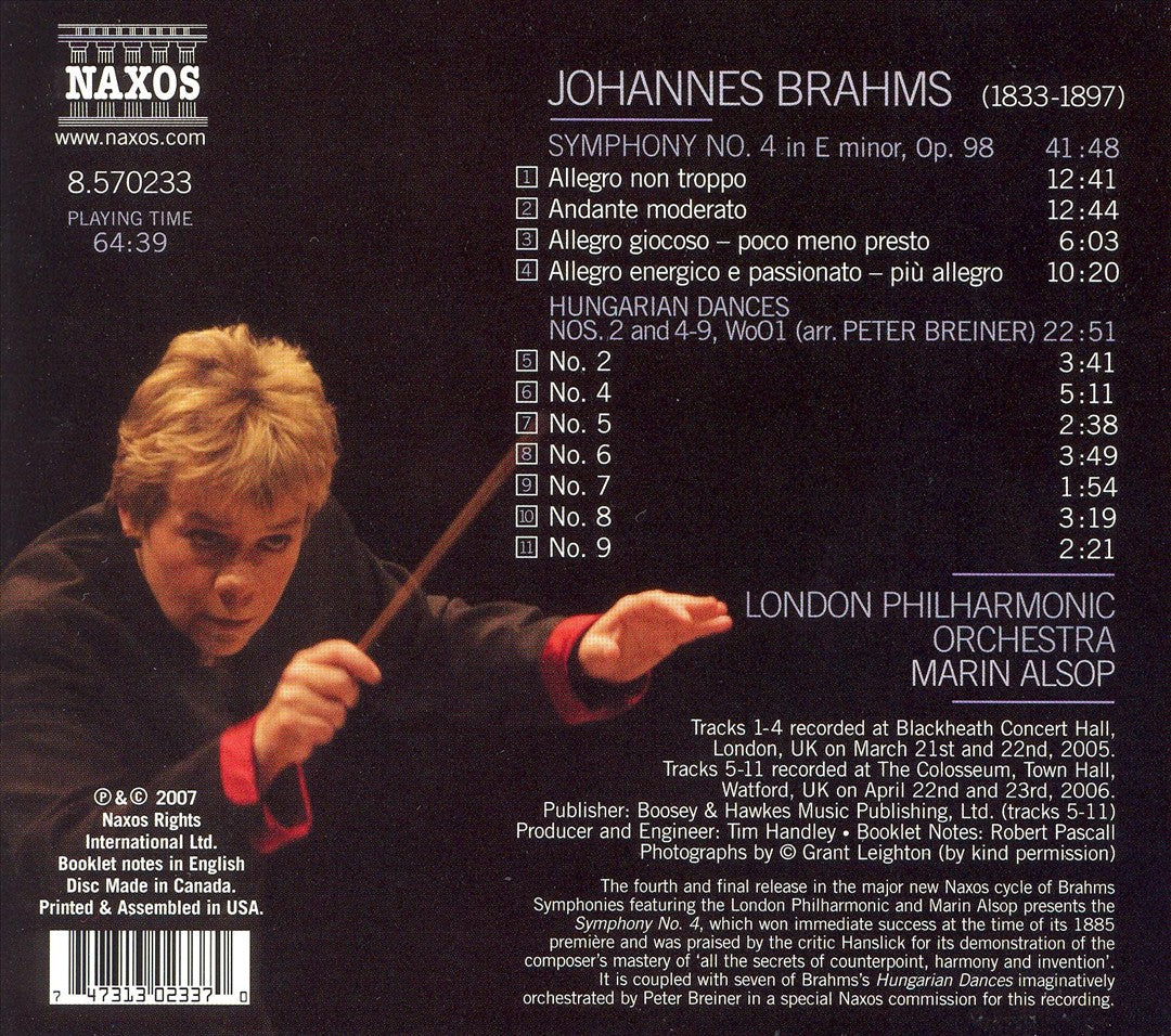 Brahms: Symphony No. 4; Hungarian Dances Nos. 2 & 4-9 cover art
