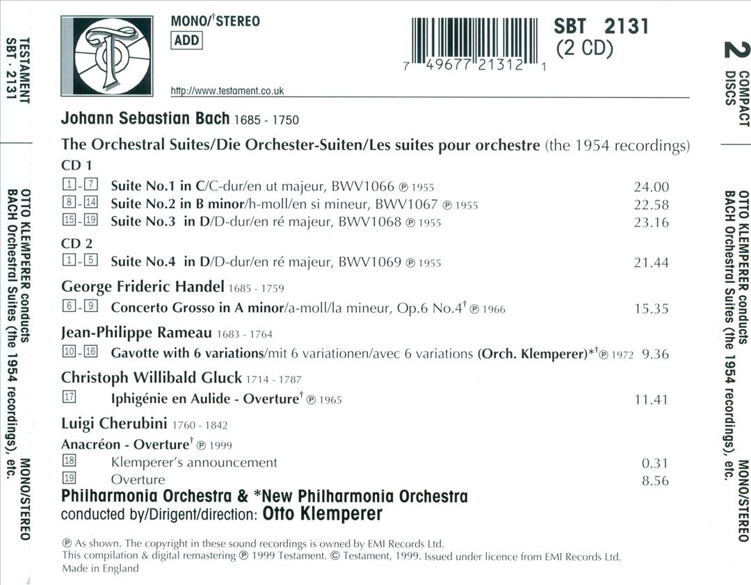 Bach: Four Orchestral Suites (The 1954 Recordings) cover art