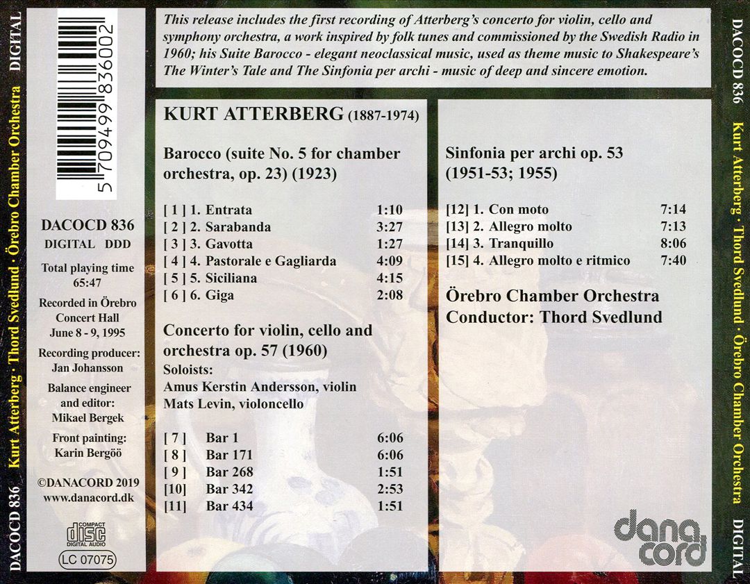 Kurt Atterberg: Concerto for Violin, Cello and Orhcestra; Barocco; Sinfonia per archi cover art