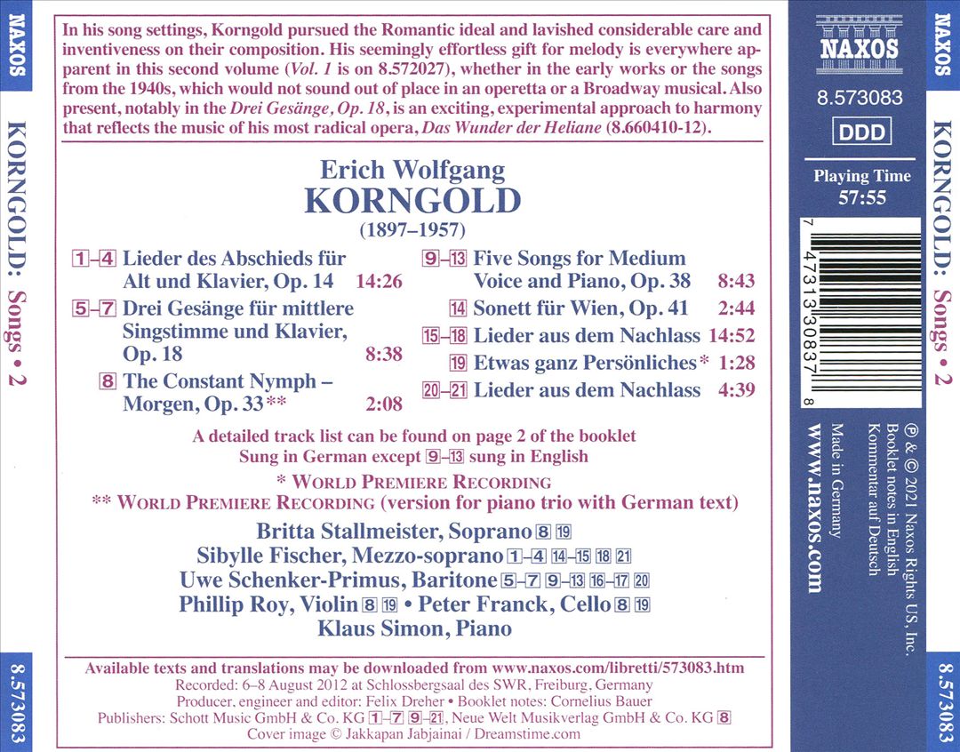 Korngold: Songs, Vol. 2 cover art