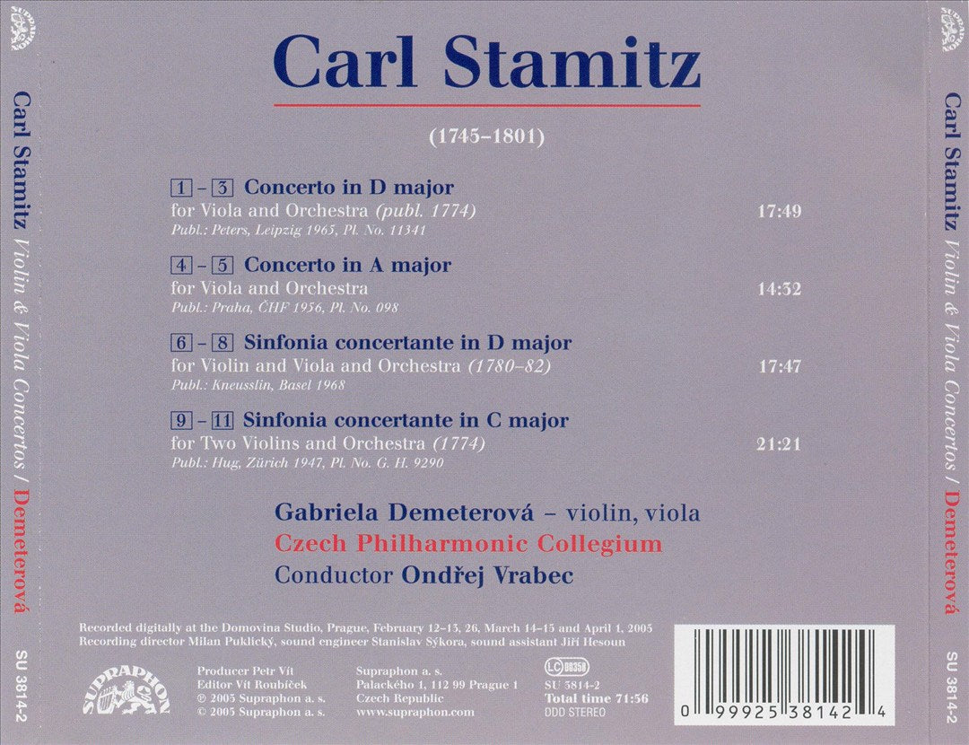 Carl Stamitz: Sinfonias concertante in C & in D; Viola concertos in A & in D cover art