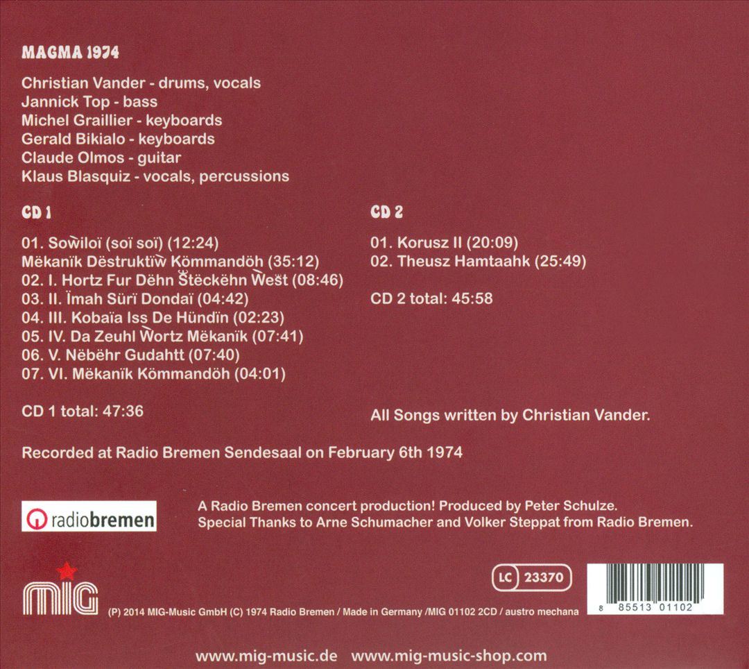 Zühn Wol Ünsai: Live 1974 cover art