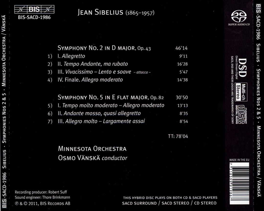 Sibelius: Symphonies Nos. 2 & 5 cover art