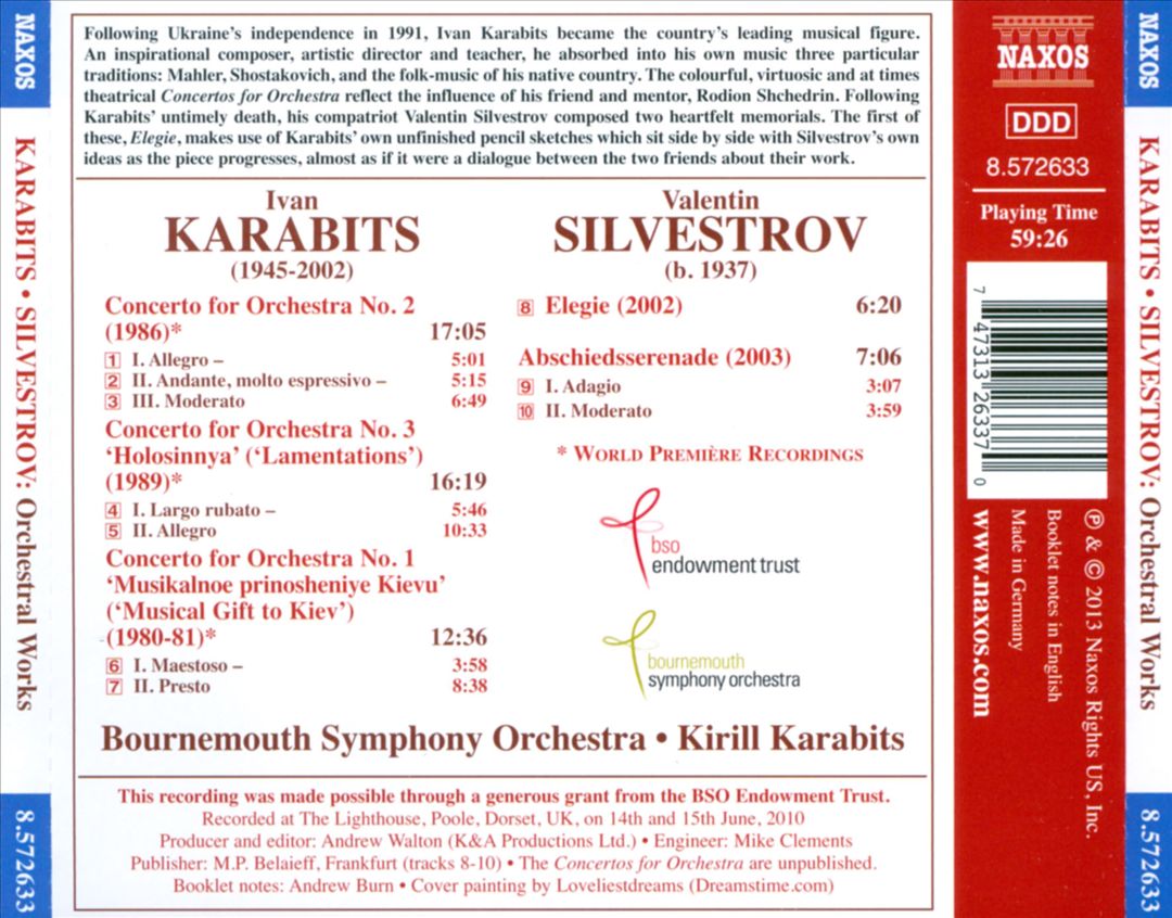 Ivan Karabits: Concertos for Orchestra; Valentin Silvestrov: Elegie; Abschiedsserenade cover art