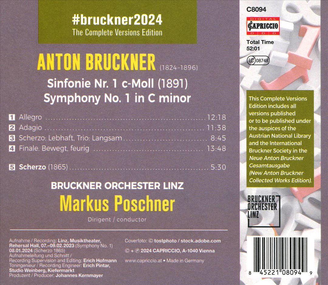 Bruckner: Symphony #1 (1891 Version) cover art