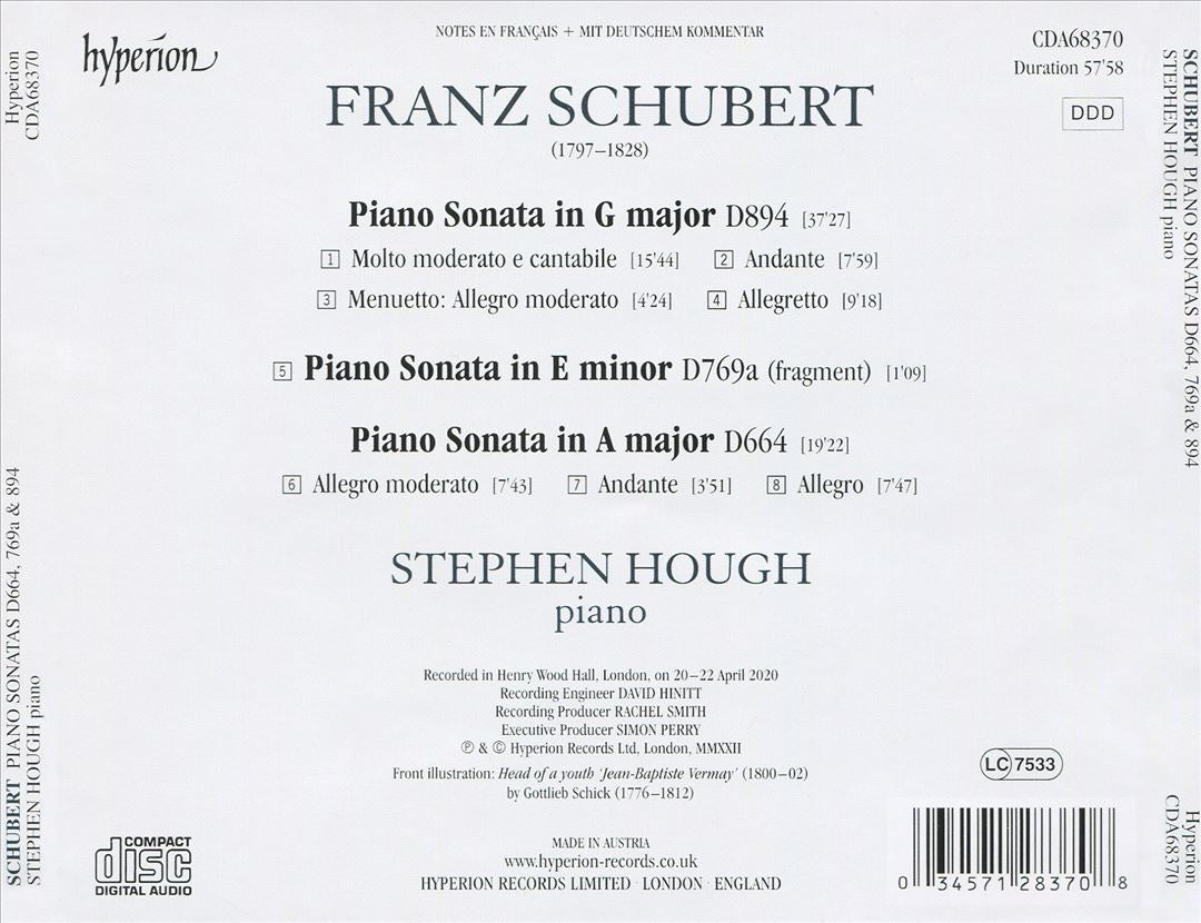 Schubert: Piano Sonata in G major D894; Piano Sonata in A major D664; Piano Sonata fragment D769a cover art