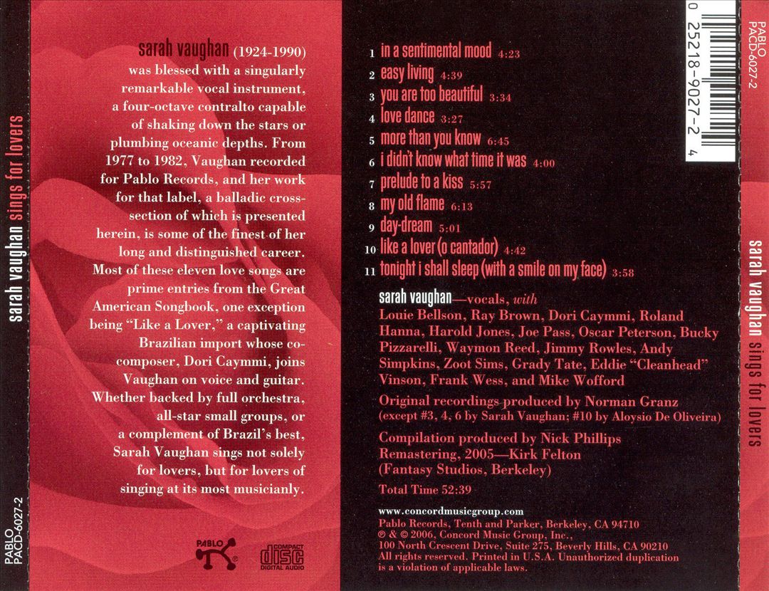 Sarah Vaughan Plays for Lovers cover art