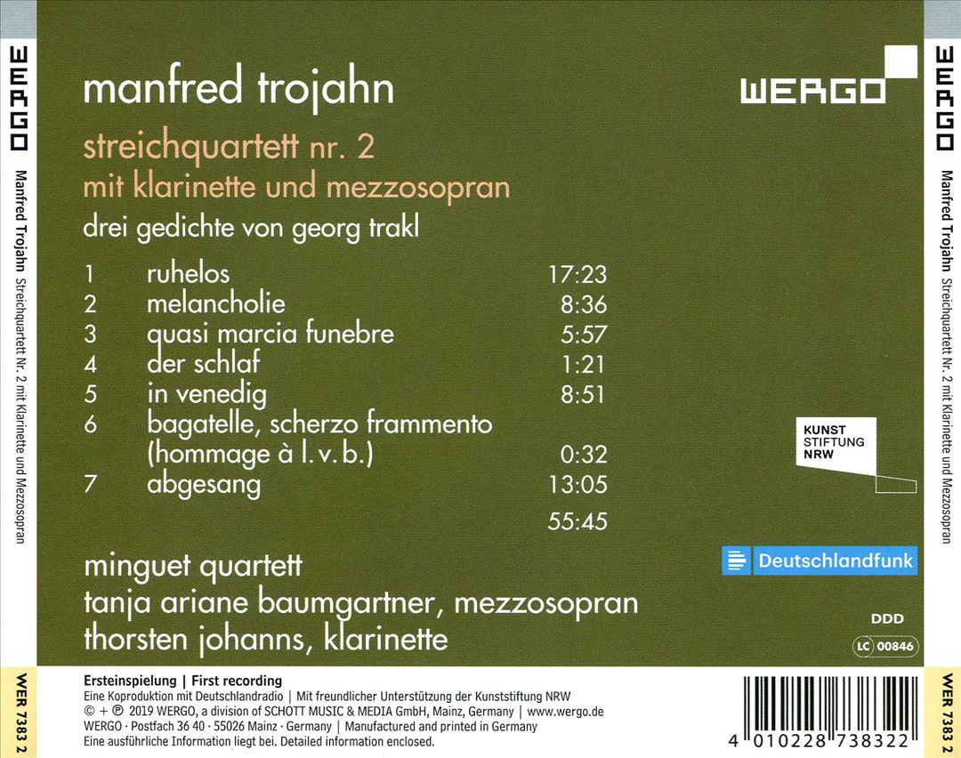 Manfred Trojahn: Streichquartett Nr. 2 mit klarinette und mezzosopran cover art