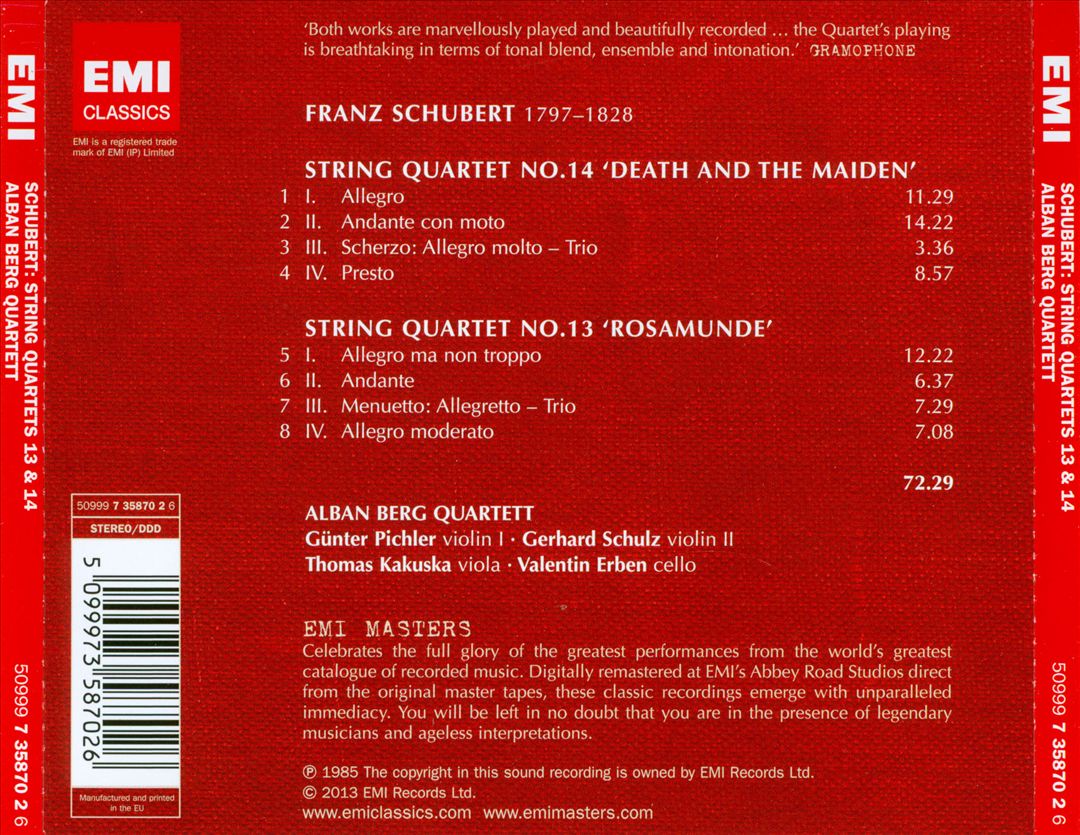 Schubert: String Quartets Nos. 13 "Rosamunde" & 14 "Death and the Maiden" cover art