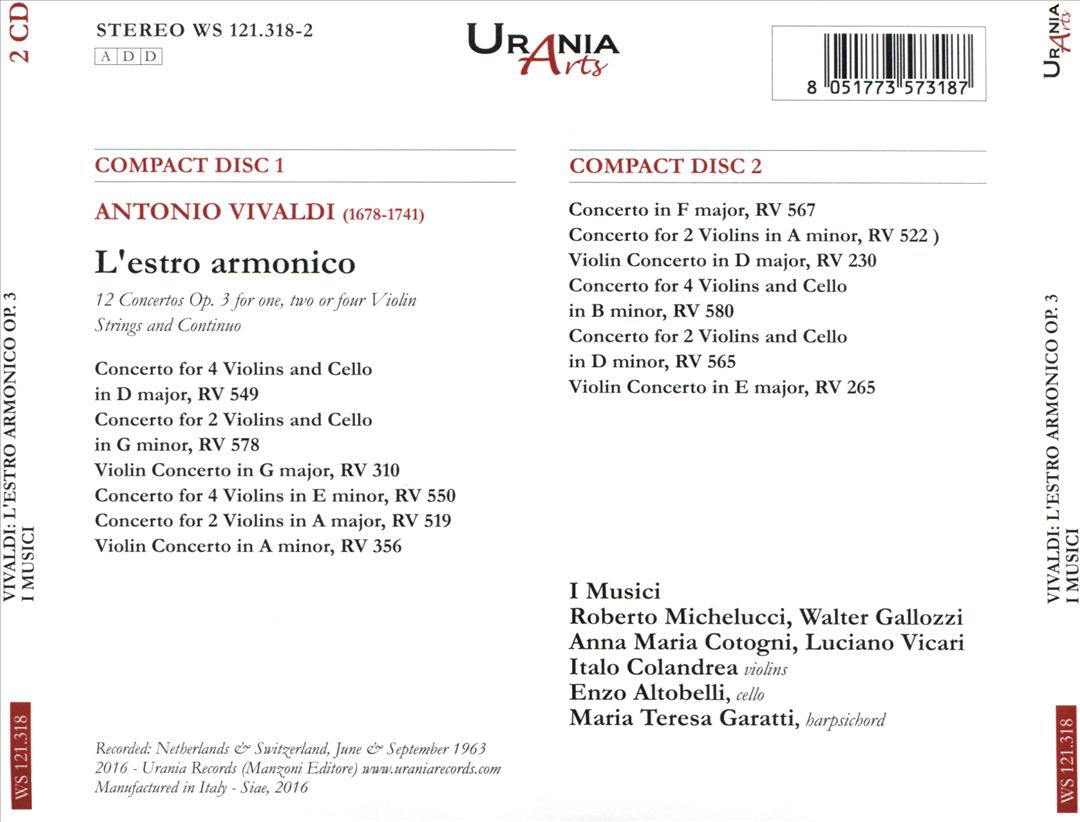 Vivaldi: L'estro Armonico - 12 Concertos Op. 3 for One, Two or Four Violins Strings and Continuo cover art