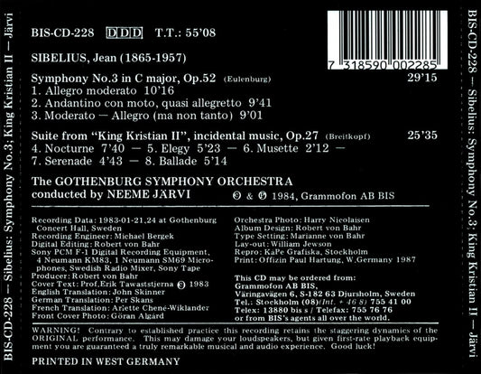 Sibelius: Symphony No. 3; King Kristian II Suite cover art