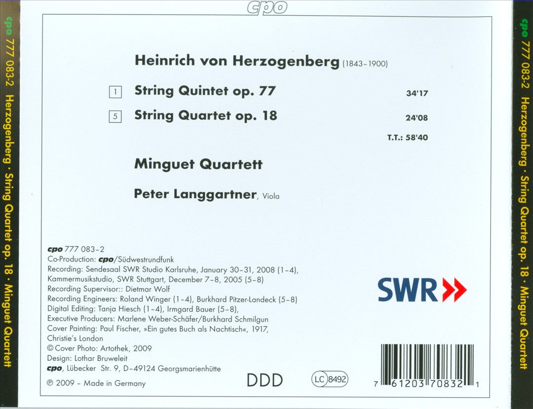 Heinrich von Herzogenberg: String Quintet Op. 77; String Quartet Op. 18 cover art