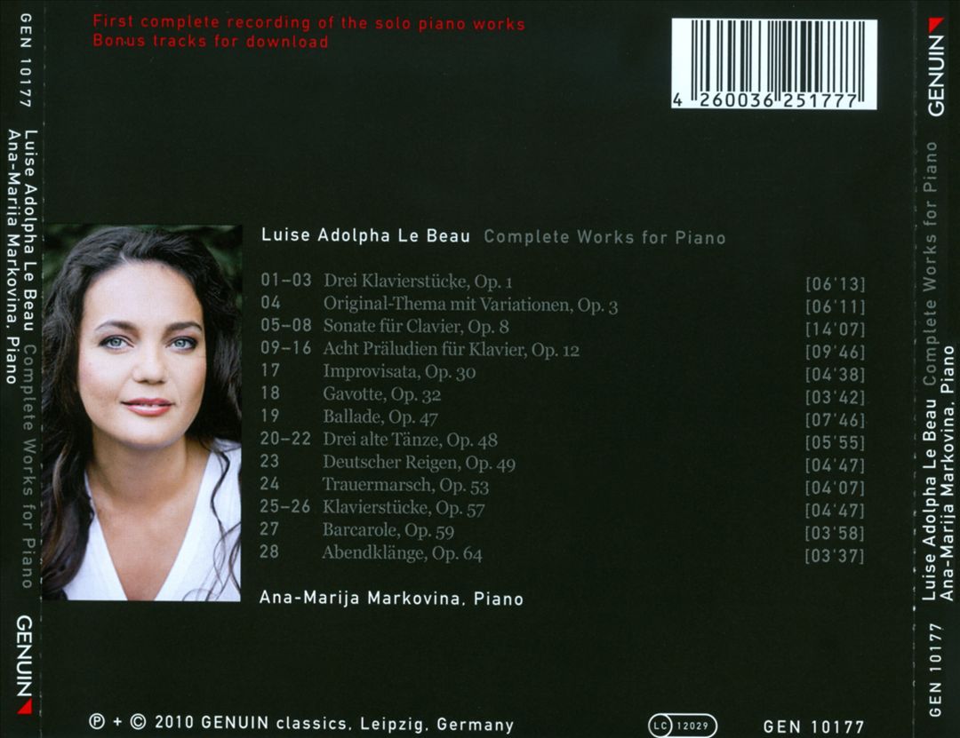 Luise Adolpha Le Beau: Complete Works for Piano cover art