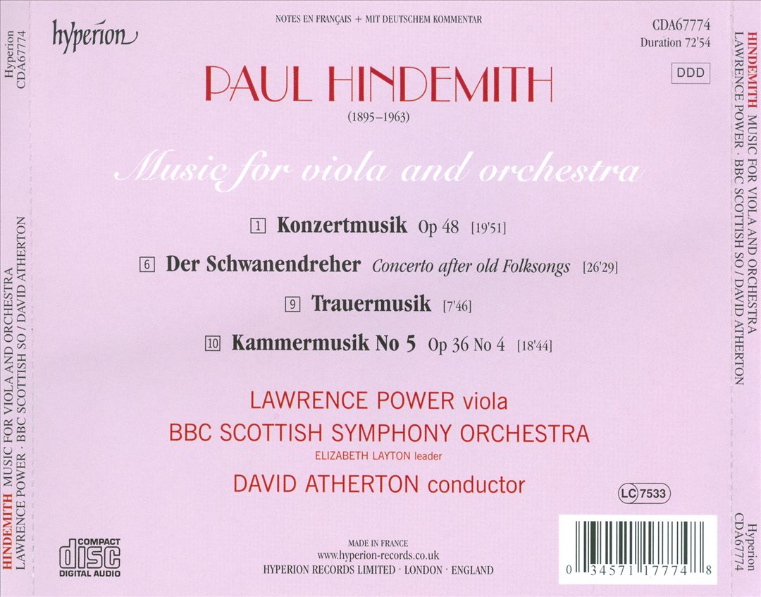 Hindemith: Music for Viola and Orchestra cover art