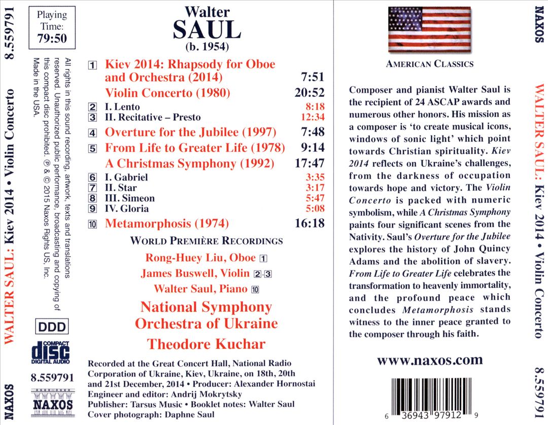 Walter Saul: Kiev 2014; Violin Concerto; Overture for the Jubilee; A Christmas Symphony; Metamorphosis cover art