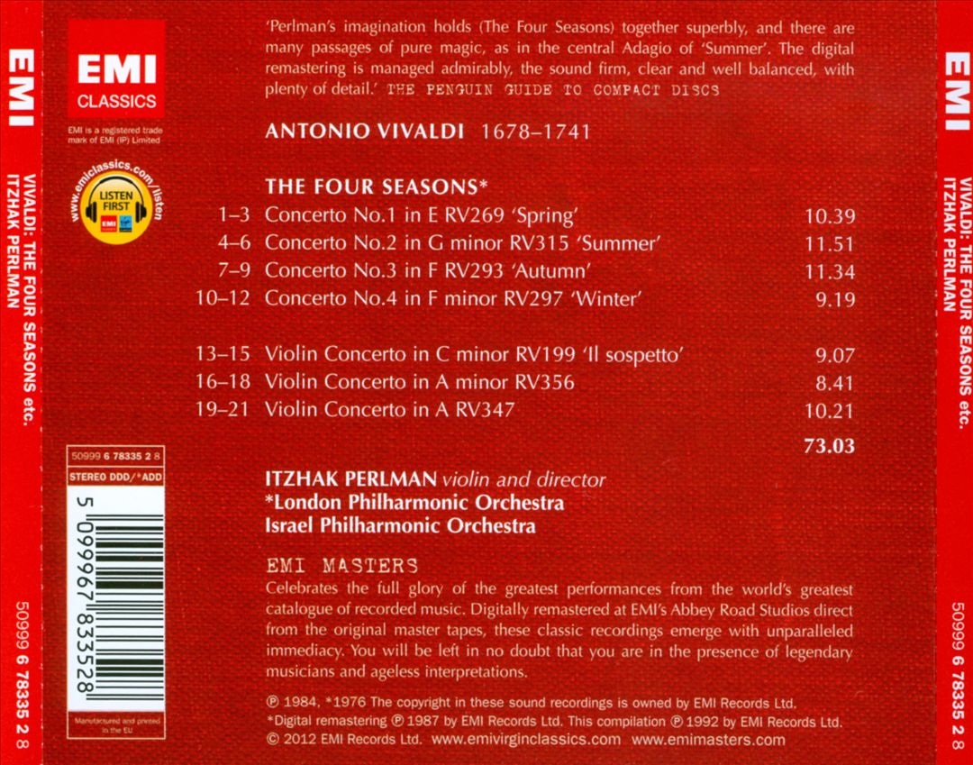 Vivaldi: The Four Seasons; Three Concertos for Violin cover art