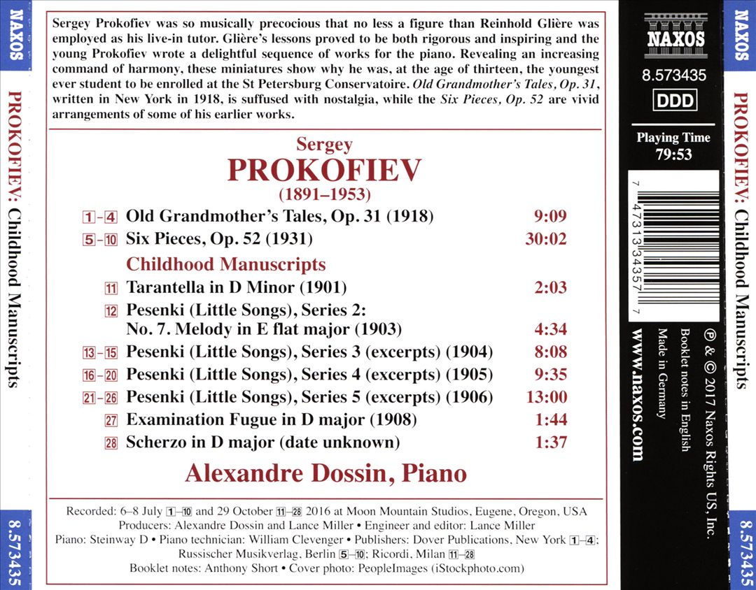 Prokofiev: Childhood Manuscripts; Old Grandmother's Tales; Six Pieces, Op. 52 cover art