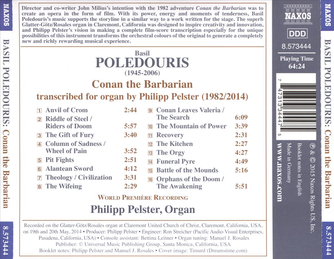 Basil Poledouris: Conan the Barbarian transcribed for organ cover art